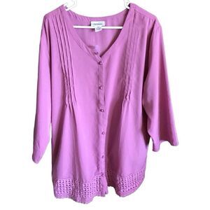 CW Classics pink top blouse 3/4 sleeve Plus size 2X crochet lace trim New w/tags